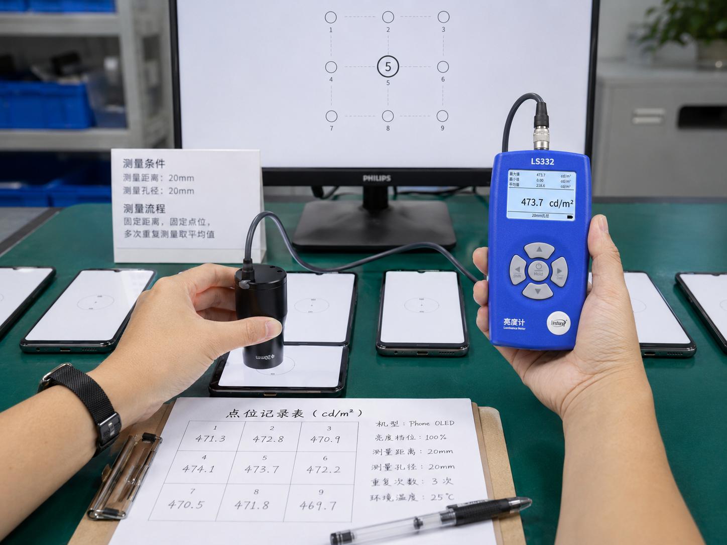 屏幕多點亮度檢測操作