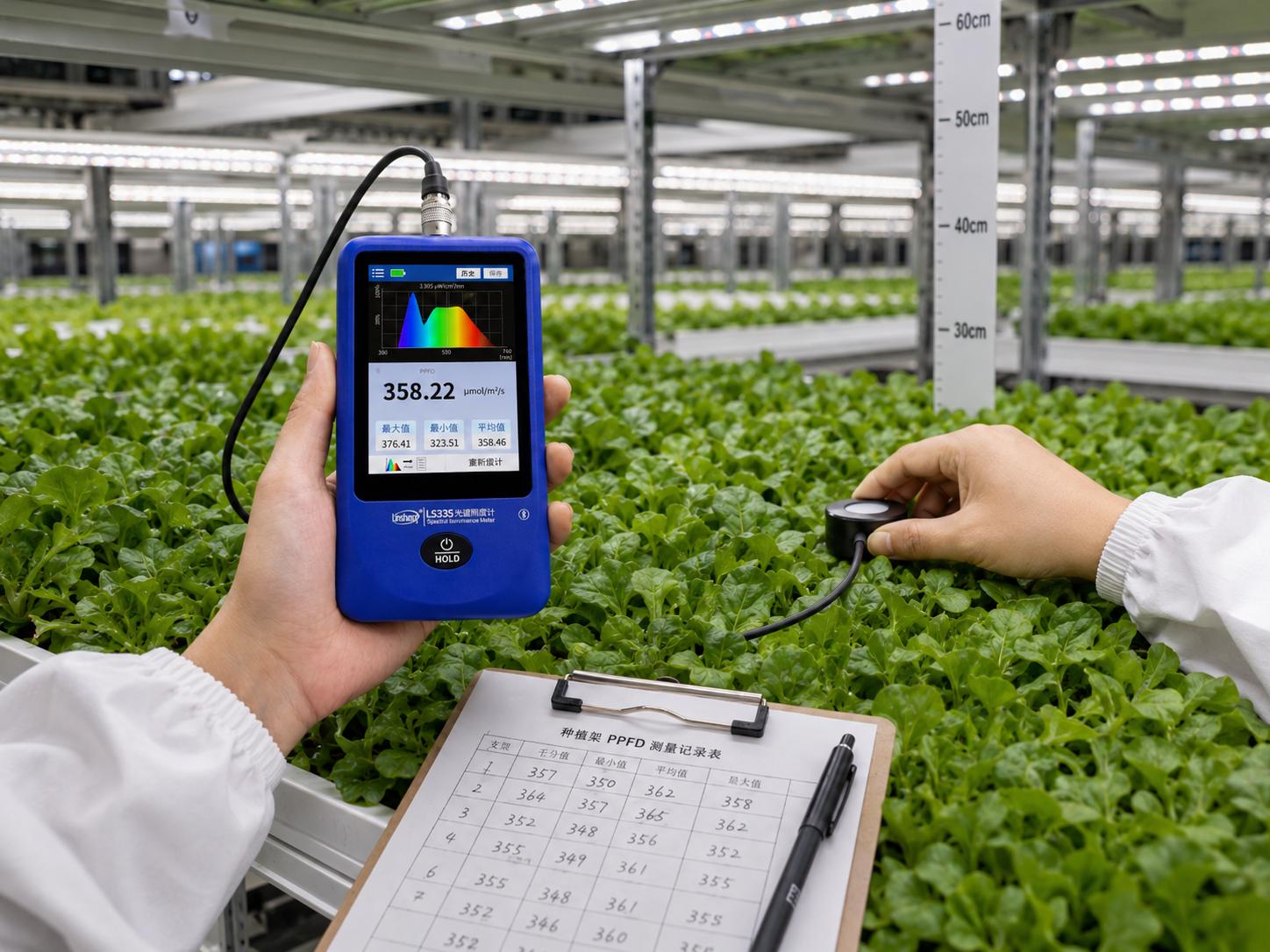溫室育苗架植物燈PPFD測點檢測
