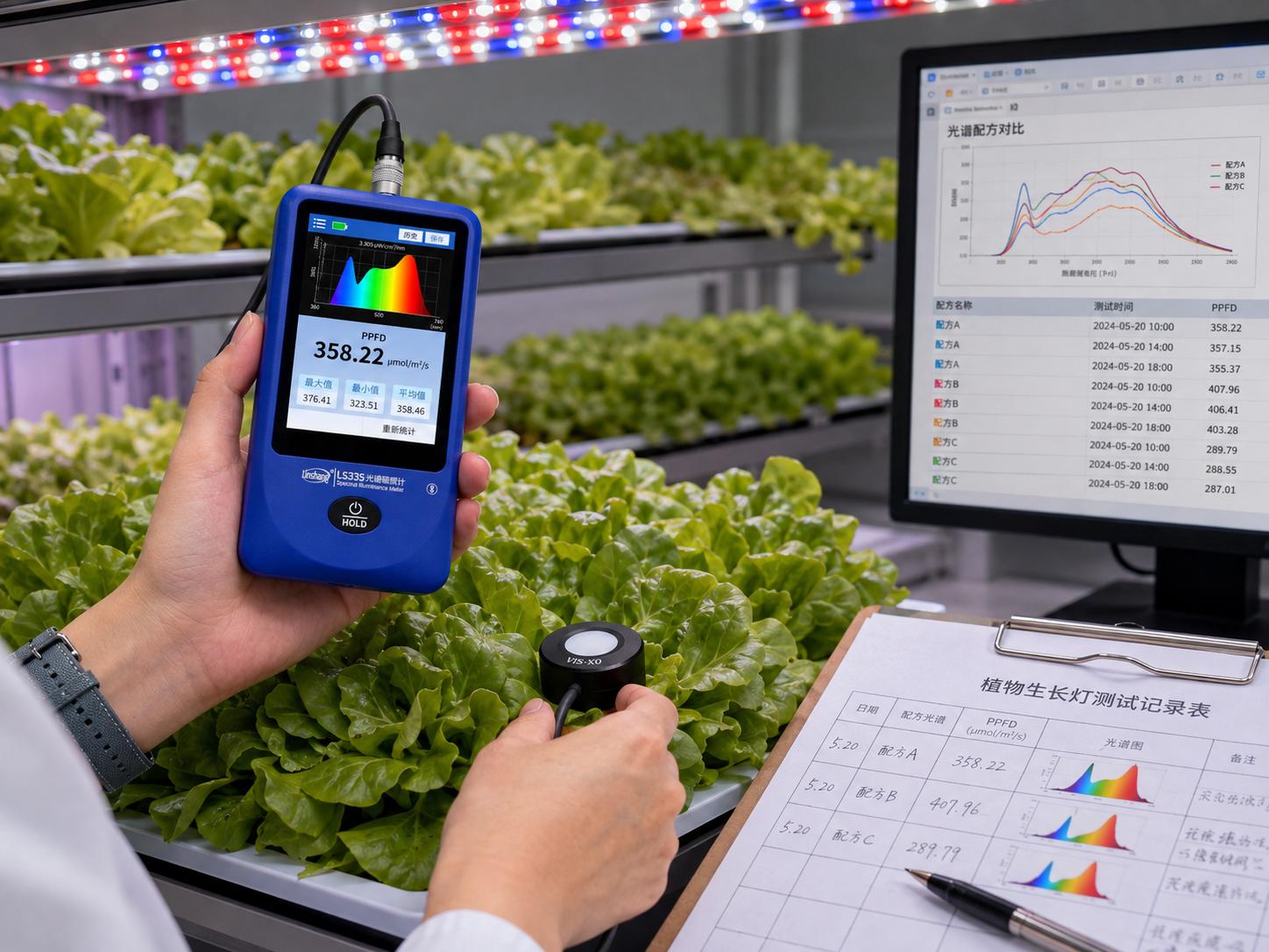 植物生长灯测试仪怎么看PPFD、YPFD与光谱分布参数