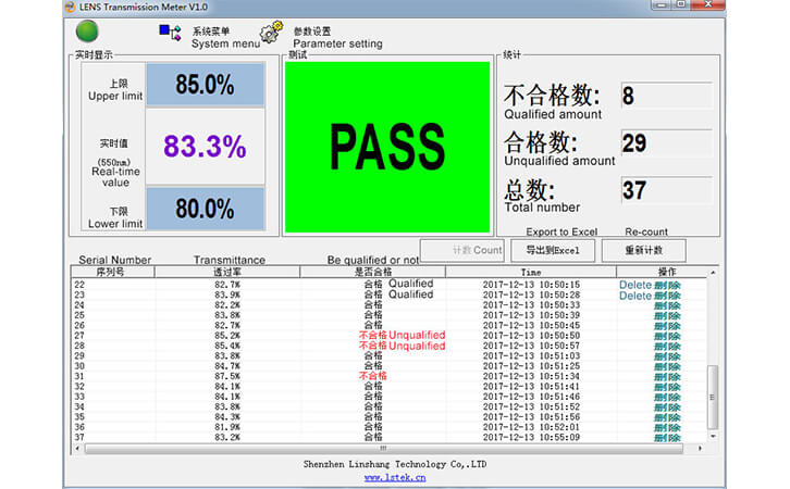 镜片透过率测量仪LS108A软件显示界面 镜片透过率测量仪LS108A软件显示界面