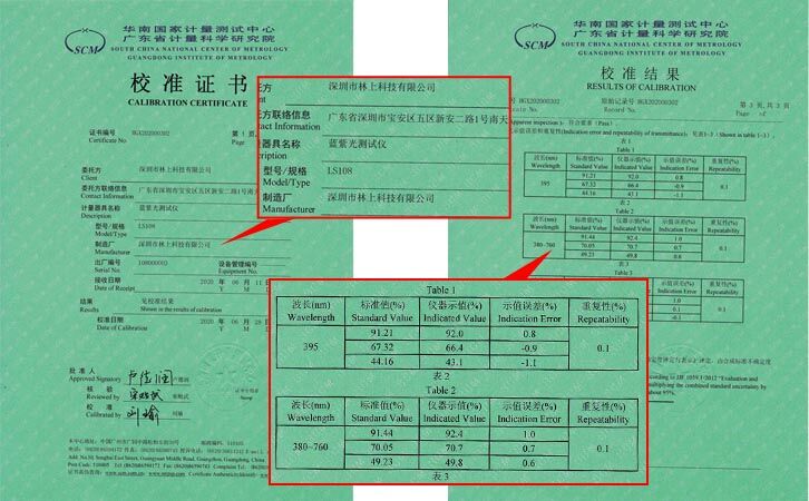 LS108蓝紫光测试仪证书 LS108蓝紫光测试仪证书