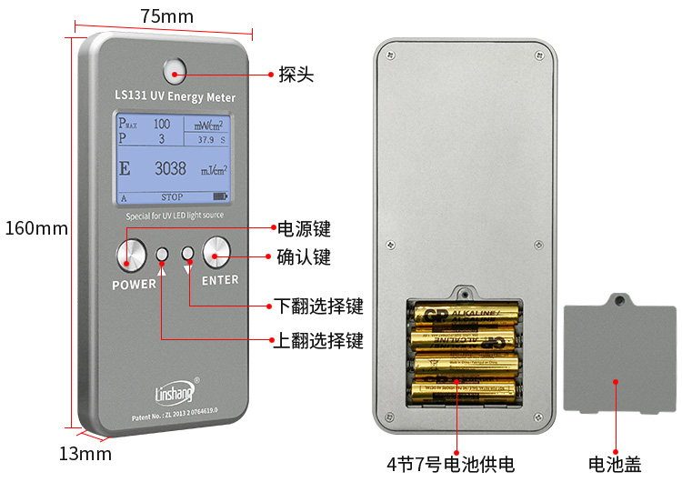 LS131 UV LED能量计外观结构展示 LS131 UV LED能量计外观结构展示