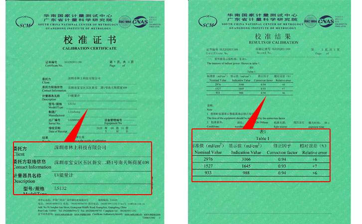 LS132UV能量计校准证书 LS132UV能量计校准证书