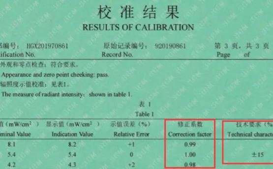 關(guān)于紫外能量計的計量校準(zhǔn)問題說明